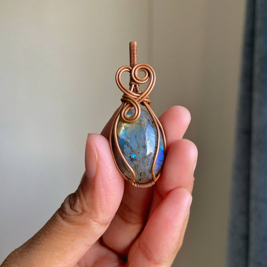 Labradorite Copper wire wrapped Pendant with Cord | Promotes Spiritual Growth