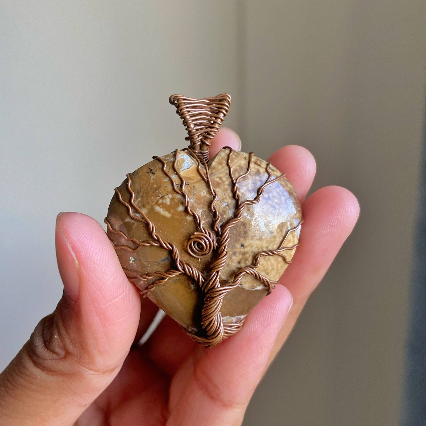 Ocean Jasper Copper Wire Wrapped Pendant with Cord | Emotional Healing & Inner Peace