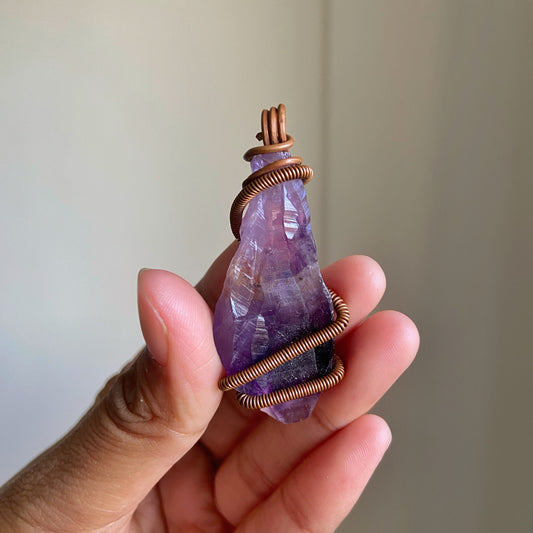 Raw Amethyst Copper wire wrapped Pendant with Cord | Helps activating Third Eye & Psychic abilities