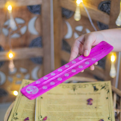Pink wooden Incense Stick Holder with the print of Tree of Life