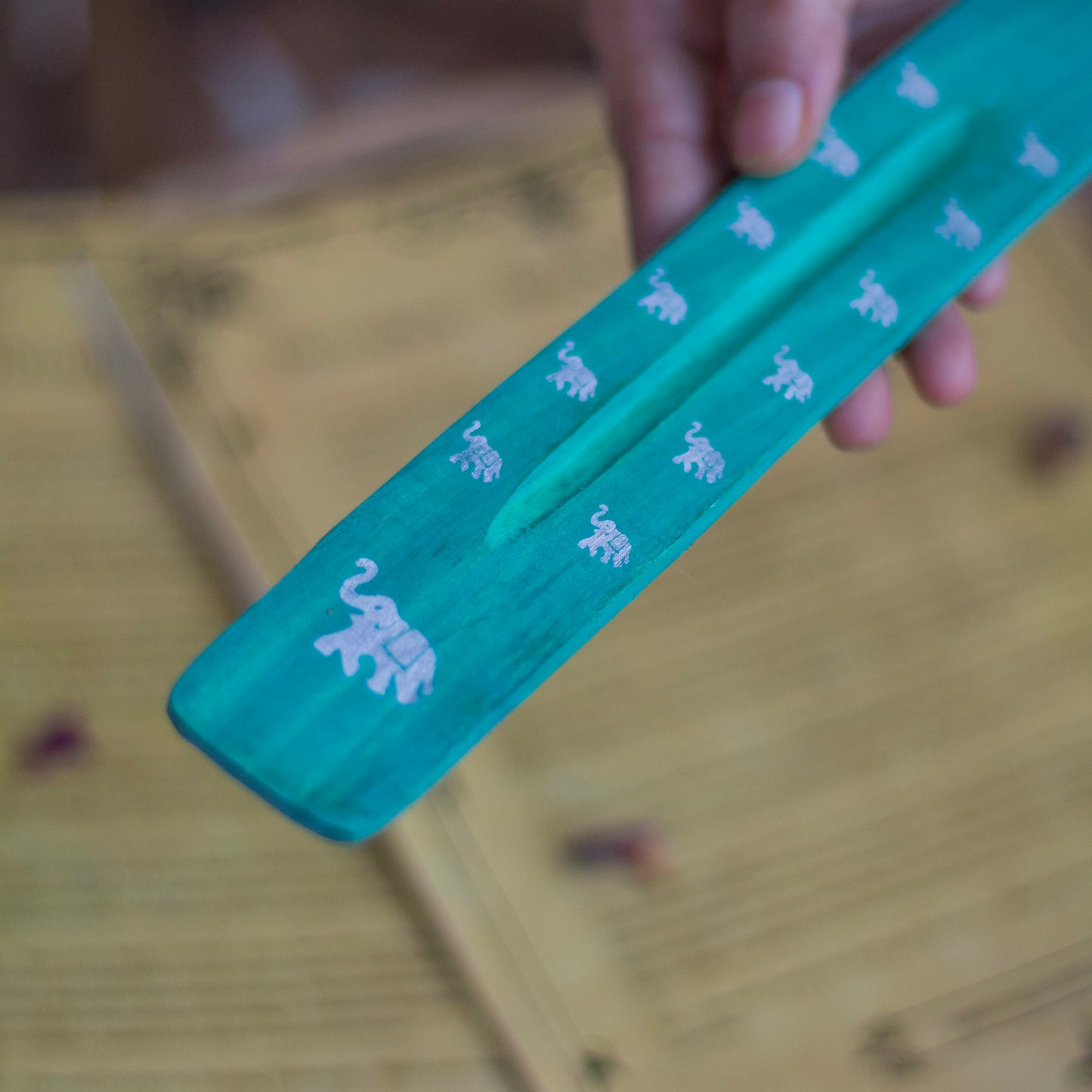 Green wooden Incense Stick Holder with the print of Elephant
