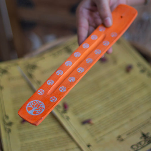 Orange wooden Incense Stick Holder with the print of Tree of Life