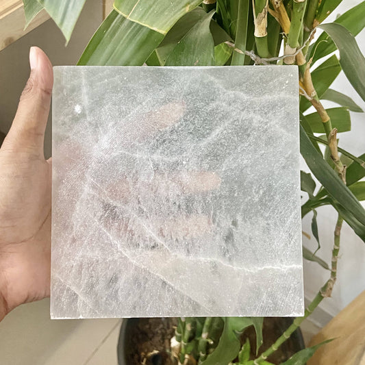 Selenite Square Crystal Charging Plate & Stones