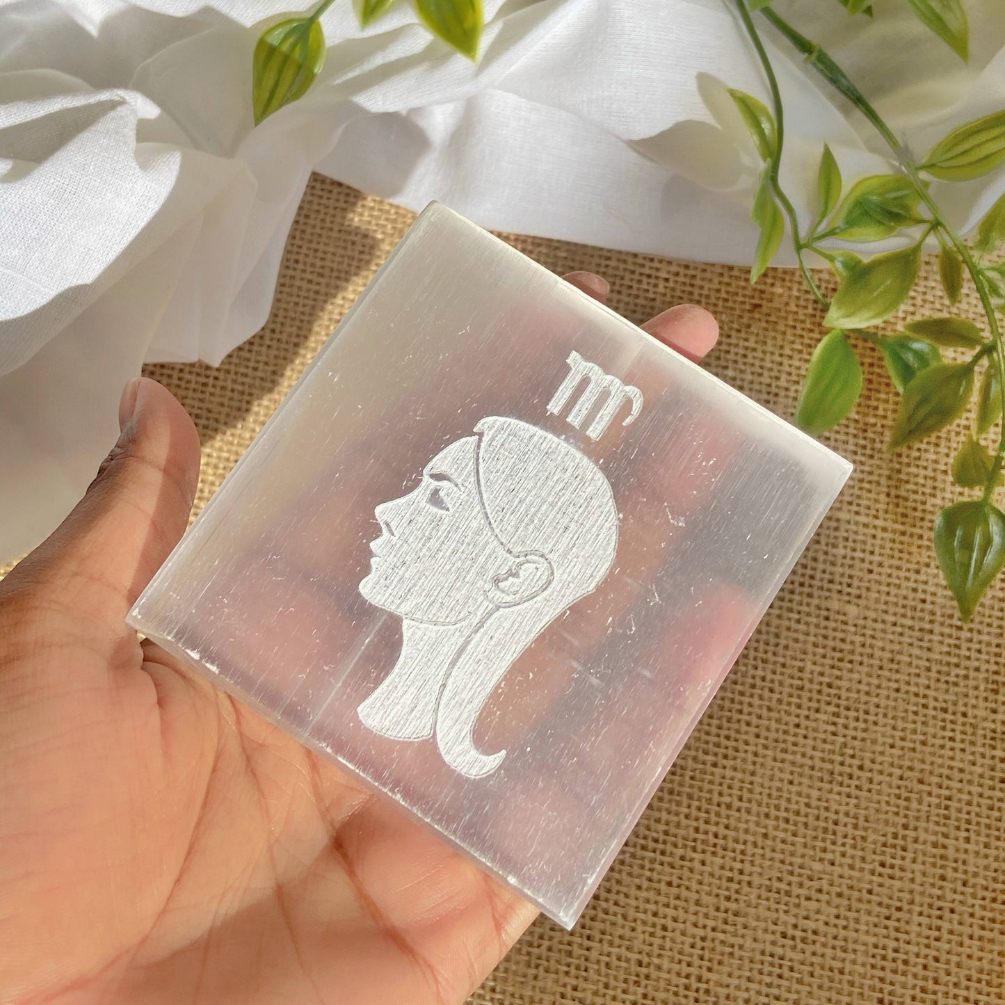 Virgo Zodiac Carved Selenite Plate - 3 Inches Crystal & Stones
