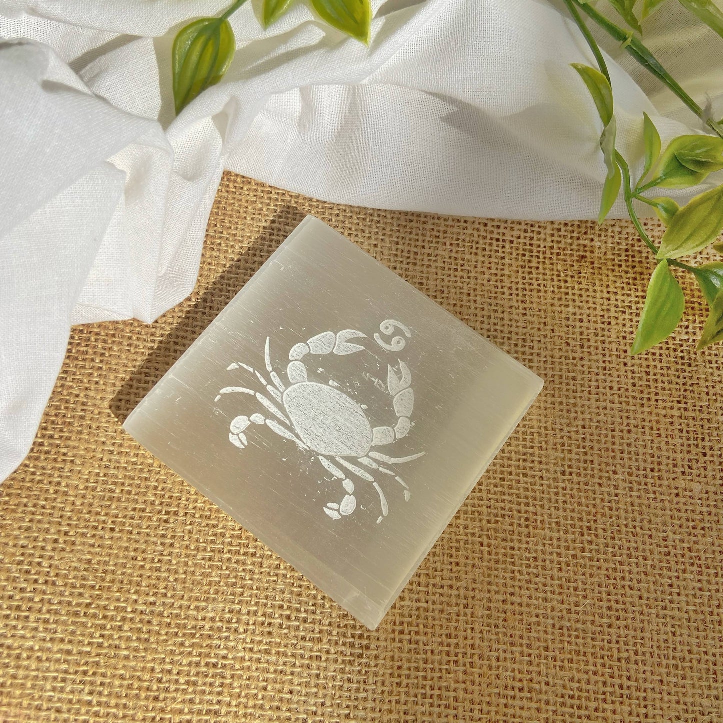 Cancer Zodiac Carved Selenite Plate Crystal & Stones