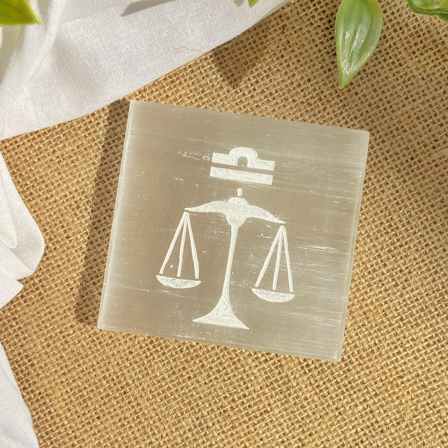 Libra Zodiac Carved Selenite Plate - 3 Inches Crystal & Stones