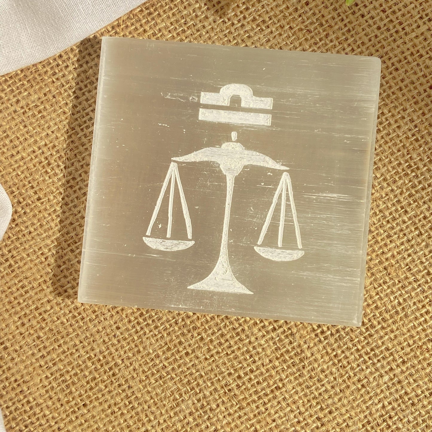 Libra Zodiac Carved Selenite Plate - 3 Inches Crystal & Stones