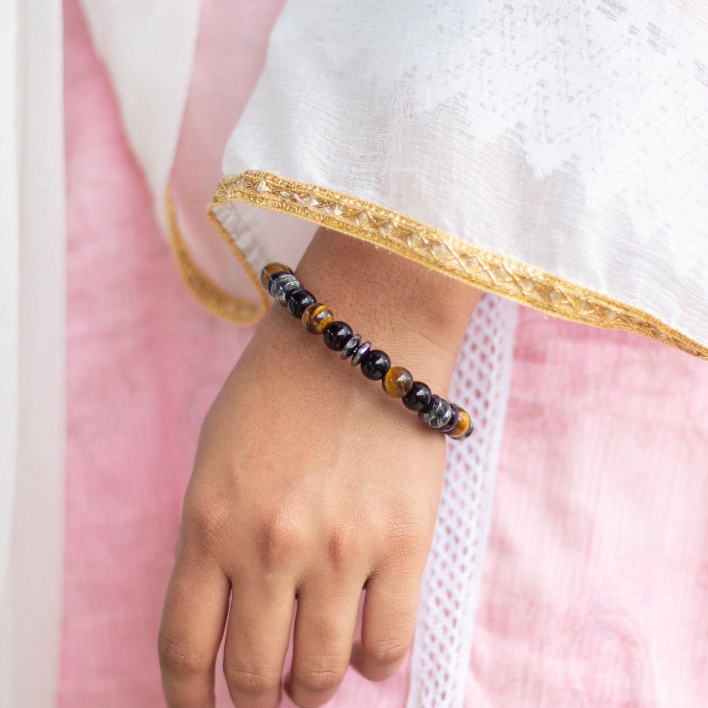 Protection & Grounding Bracelet | Combination of Hematite Chips, Tiger's eye and Black Obsidian