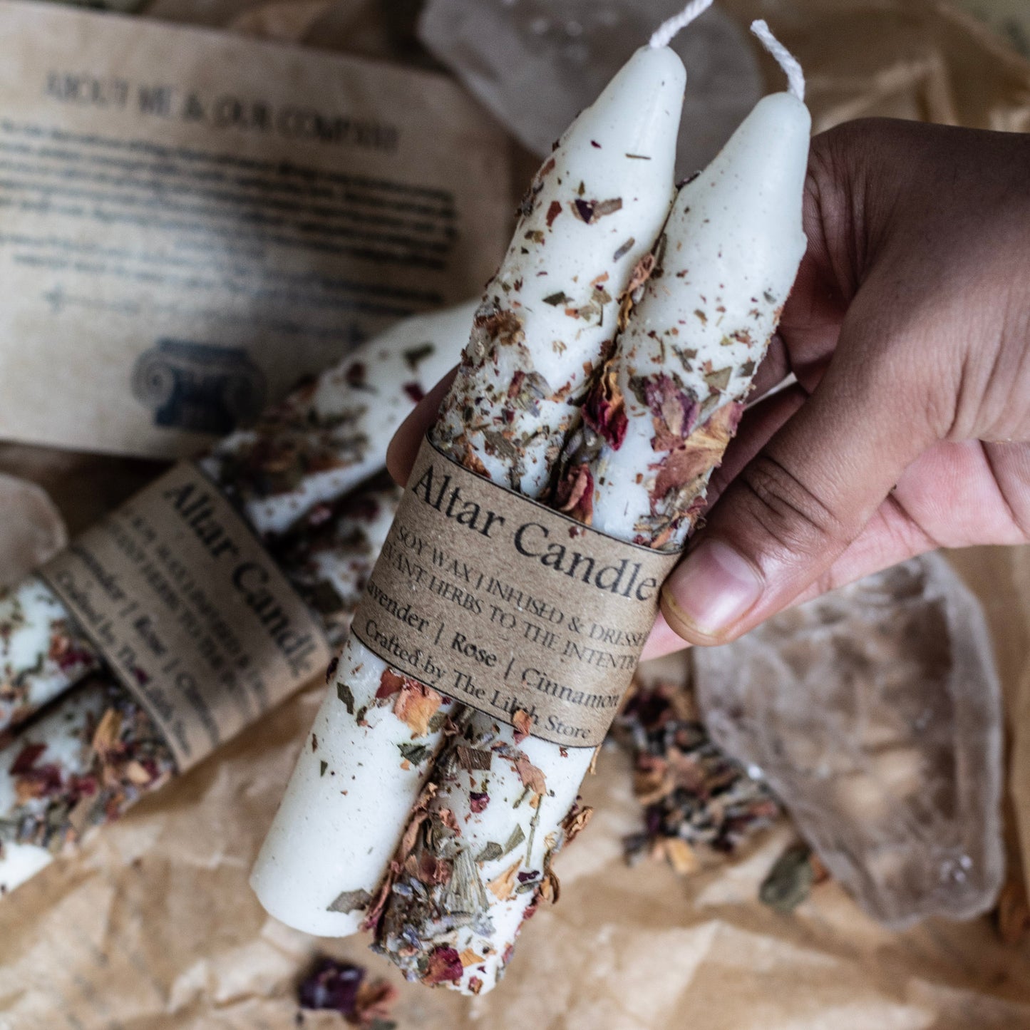 Altar Candle - Set of 2  | Taper Candle Infused with herbs | Soy Wax