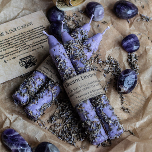 Dream & Divination - Set of 2 | Taper Candle Infused with herbs | Soy Wax