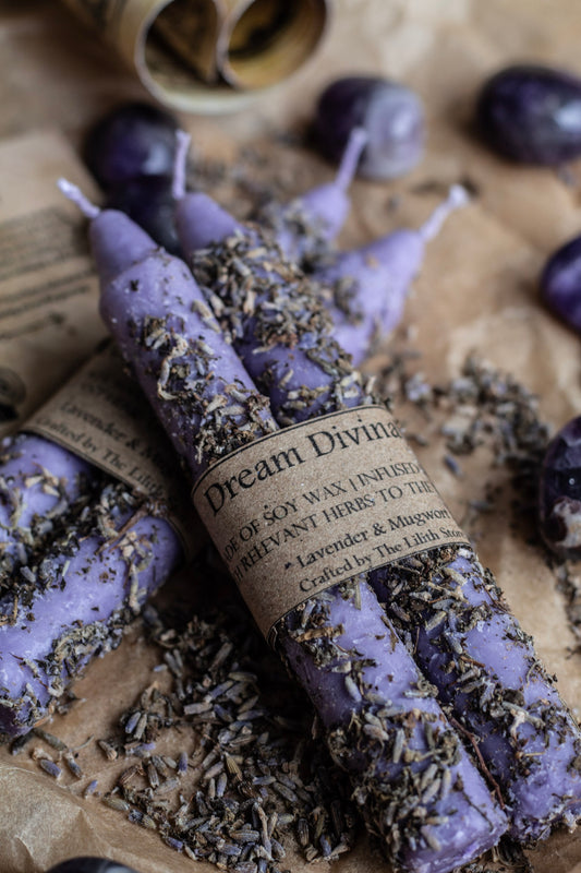 Dream & Divination - Set of 2 | Taper Candle Infused with herbs | Soy Wax