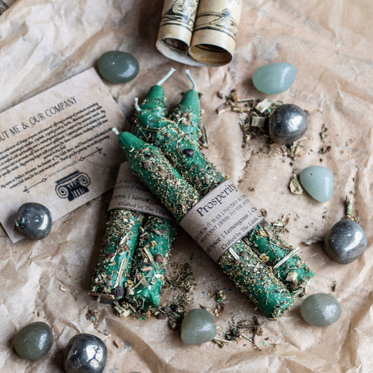Prosperity - Set of 2  | Taper Candle Infused with herbs | Soy Wax