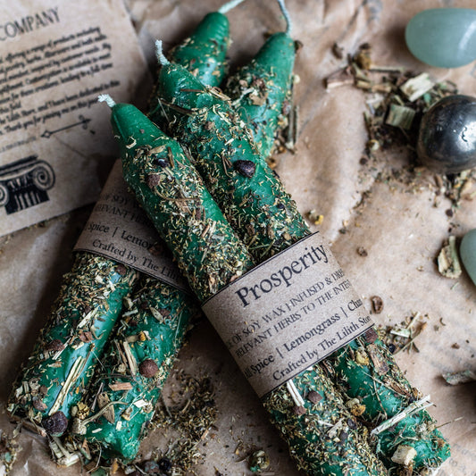 Prosperity - Set of 2  | Taper Candle Infused with herbs | Soy Wax