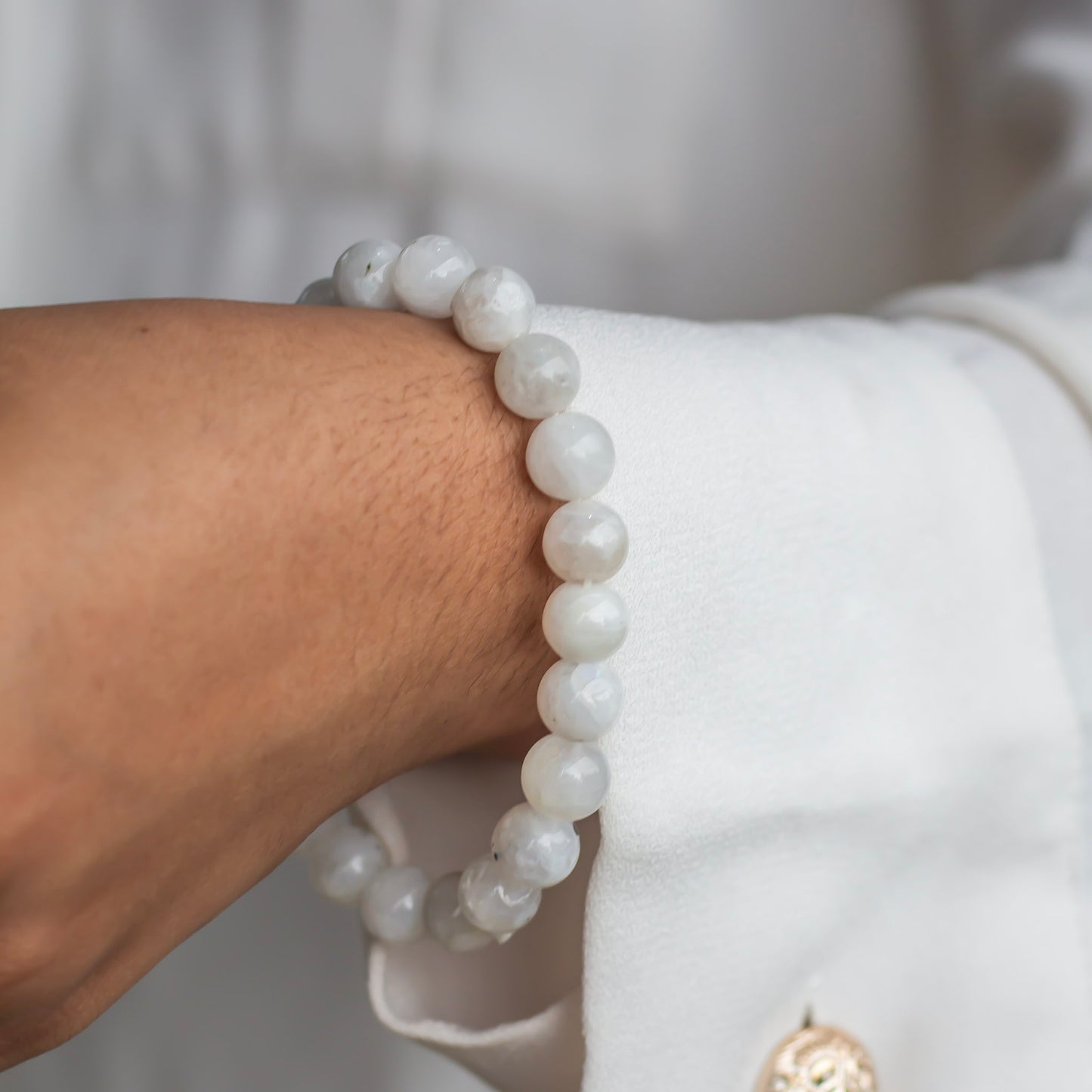 Rainbow Moonstone Bead Bracelet - 8mm | Cultivates Compassion & empathy
