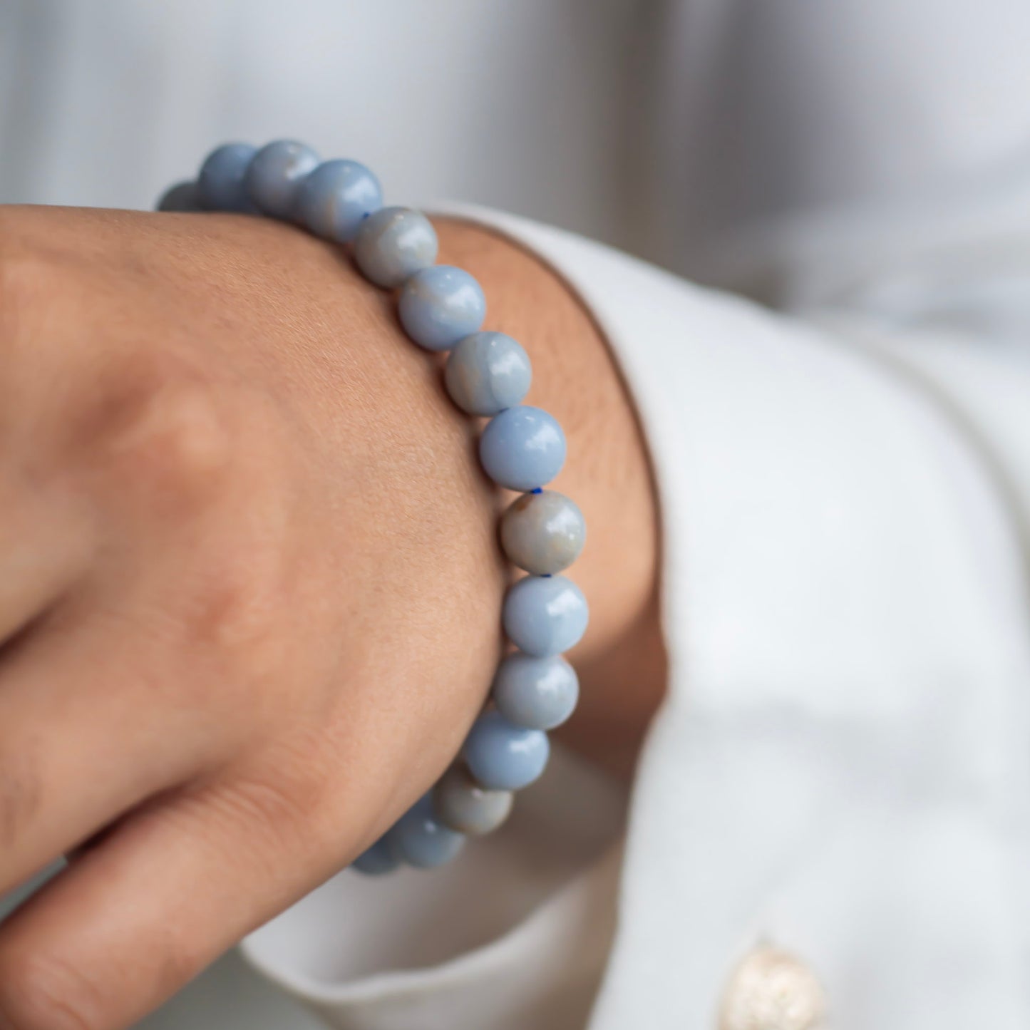 Angelite Bead Bracelet - 8mm | Stone to Connect with Spirit Guides