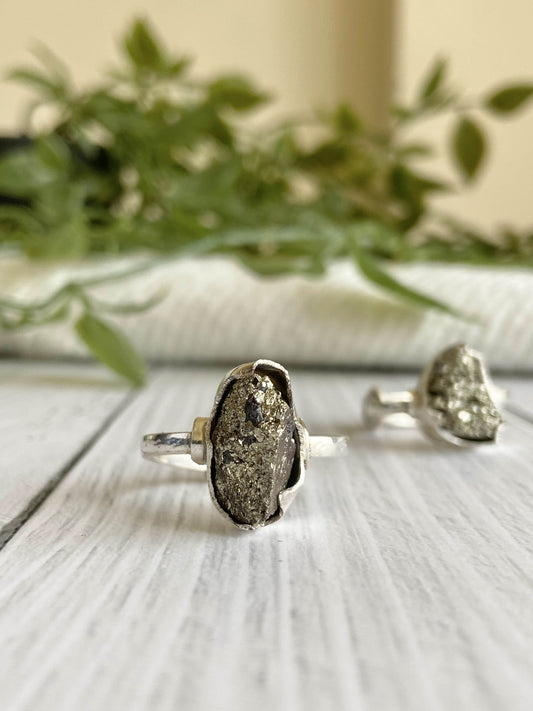 Raw Pyrite Fine Silver Ring | Financial Abundance & Protection Adjustable Crystal Jewellery