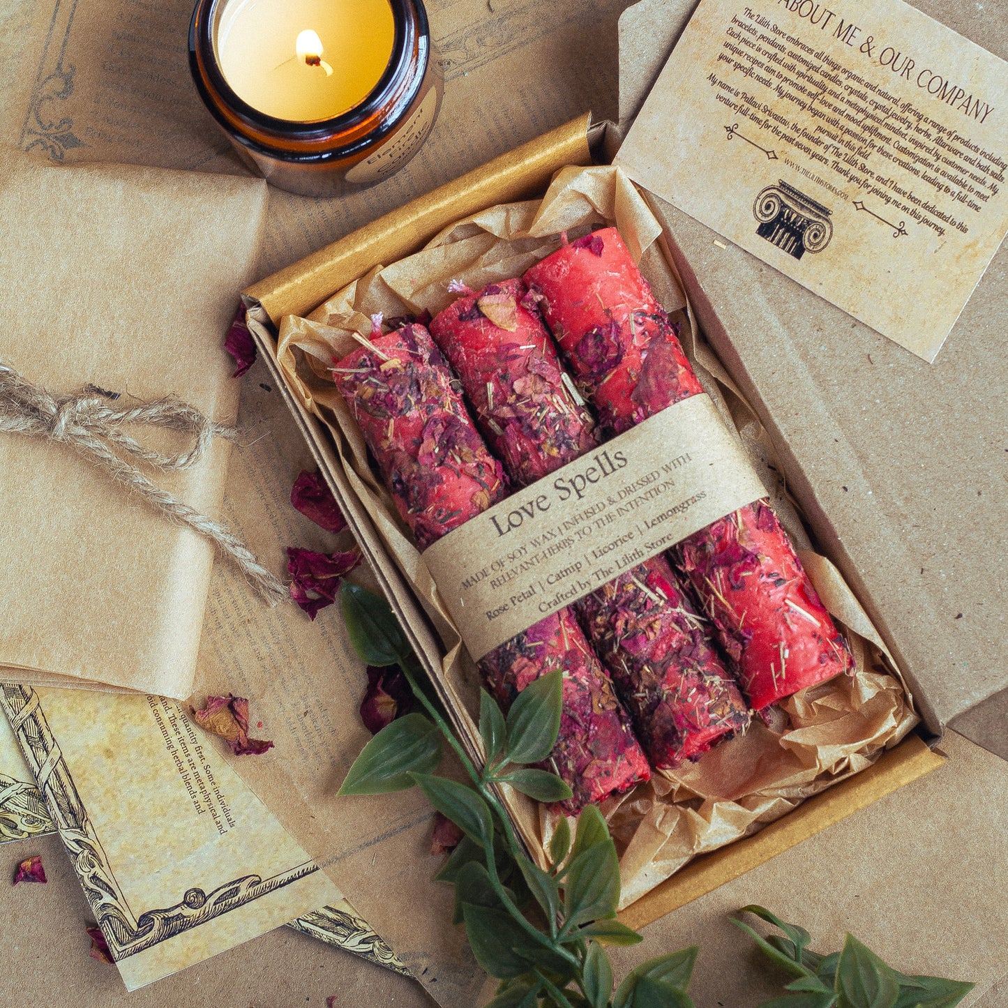 Red Candle loaded with Herbs & Flower - Set of 3 | Unscented