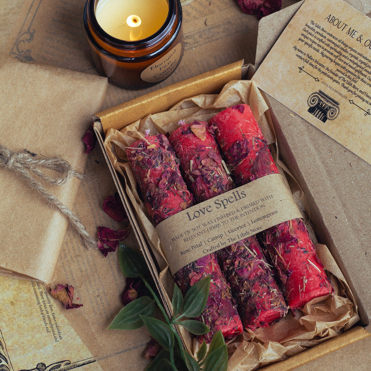 Red Candle loaded with Herbs & Flower - Set of 3 | Unscented