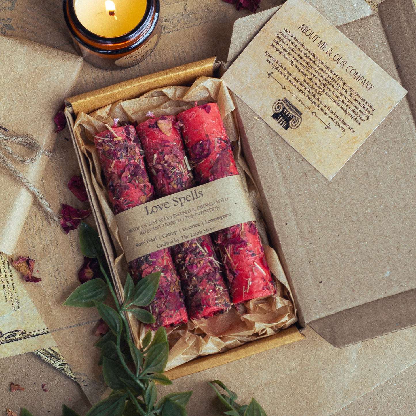 Red Candle loaded with Herbs & Flower - Set of 3 | Unscented