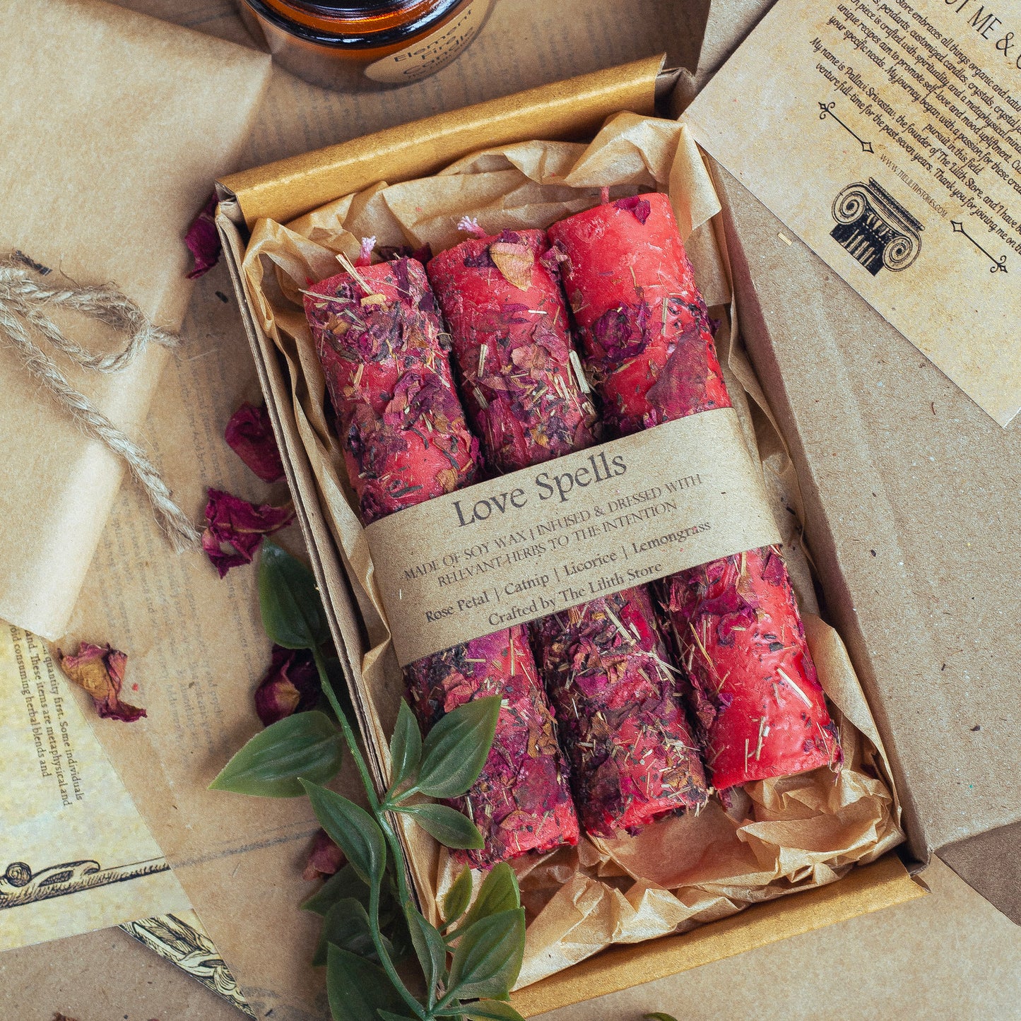 Red Candle loaded with Herbs & Flower - Set of 3 | Unscented