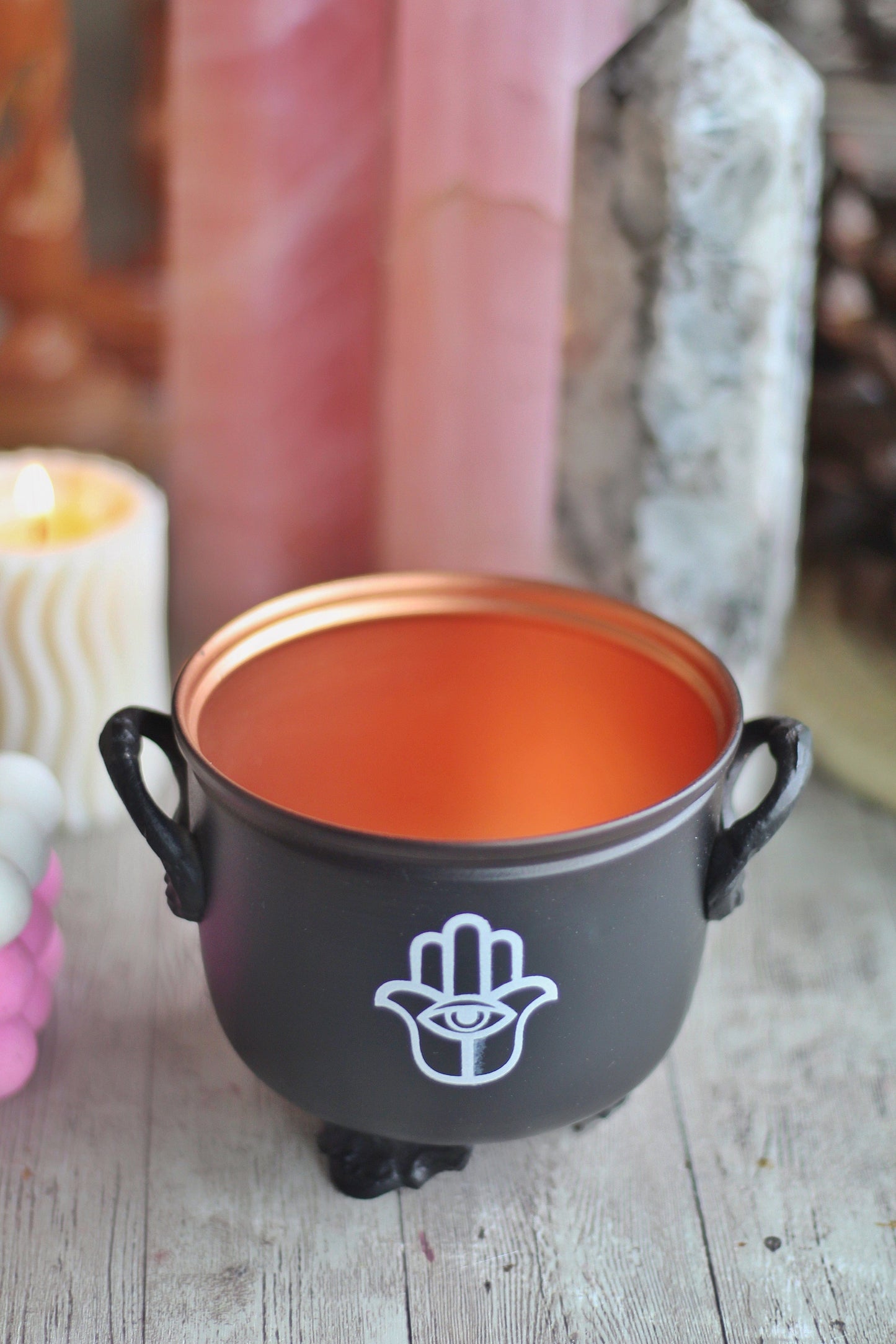 Hamsa Hand Printed Metal Cauldron Altarware | Altar