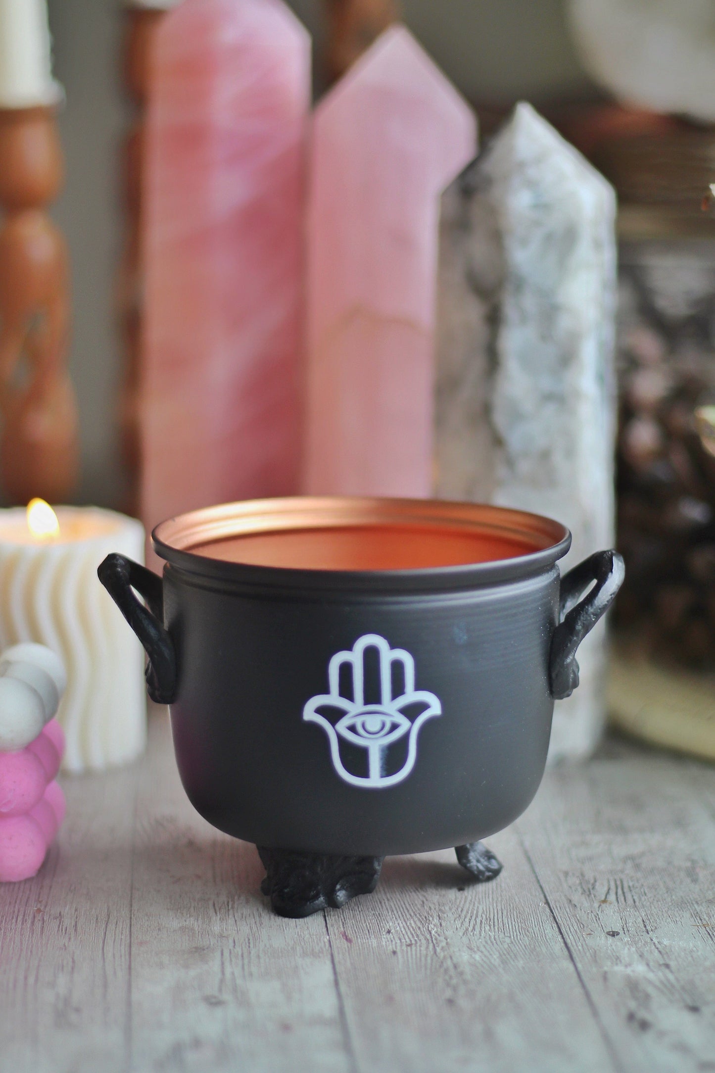 Hamsa Hand Printed Metal Cauldron Altarware | Altar