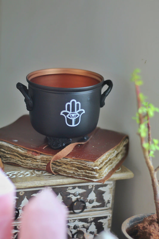 Hamsa Hand Printed Metal Cauldron Altarware | Altar
