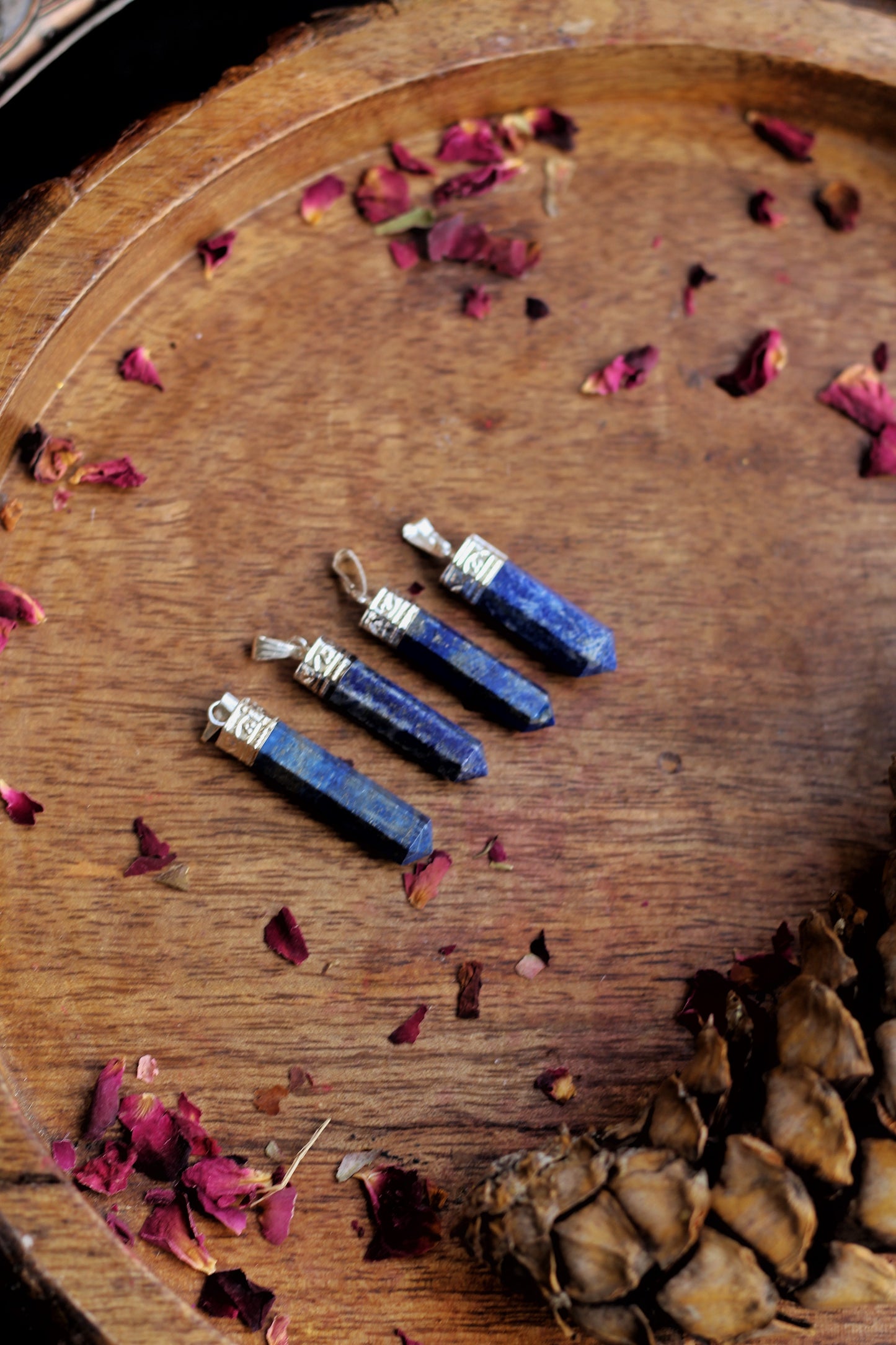 Lapis Lazuli Pencil Pendant With Black Cord Crystal