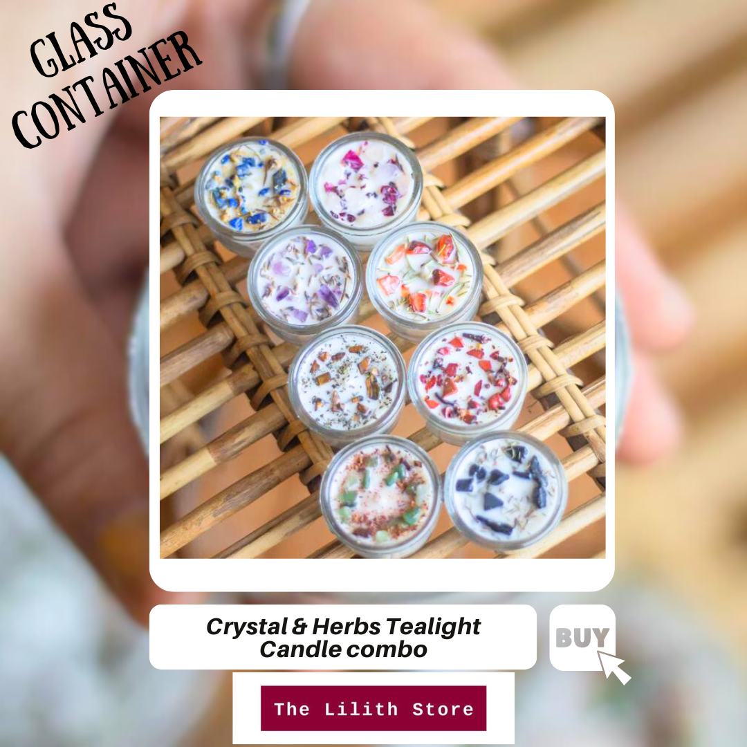 Crystal & Herbs infused Scented Soy Wax Tealight Candles Combo - Set of 8 | Glass Container