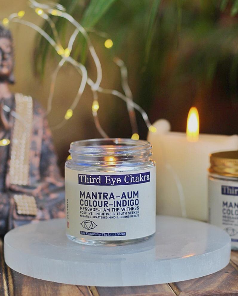 Third Eye Chakra Scented Candle With Crystal Tumble -Soy Wax -100 G