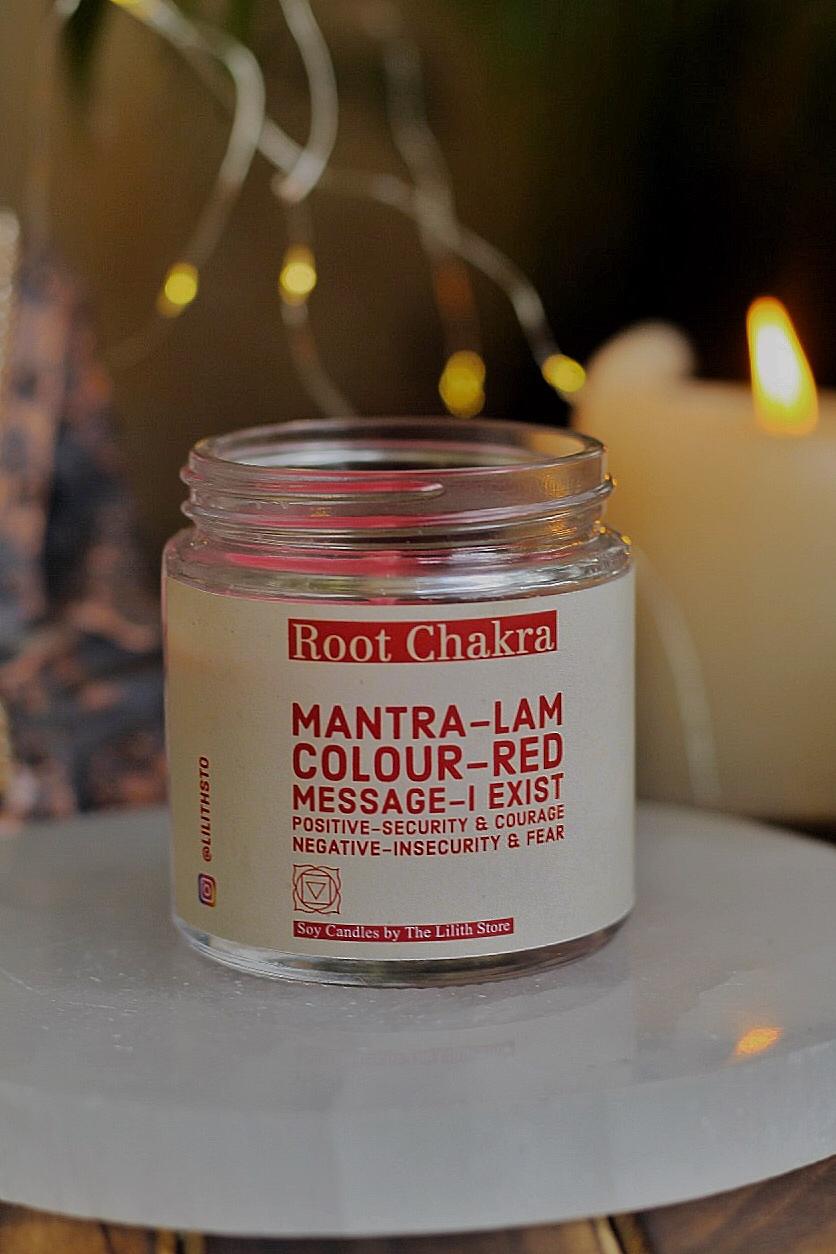 Root Chakra Scented Candle With Crystal Tumble - Soy Wax 100 G