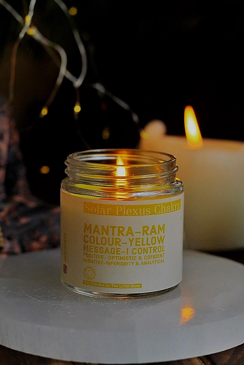 Solar Plexus Chakra Scented Candle With Crystal Tumble - Soy Wax 100 G