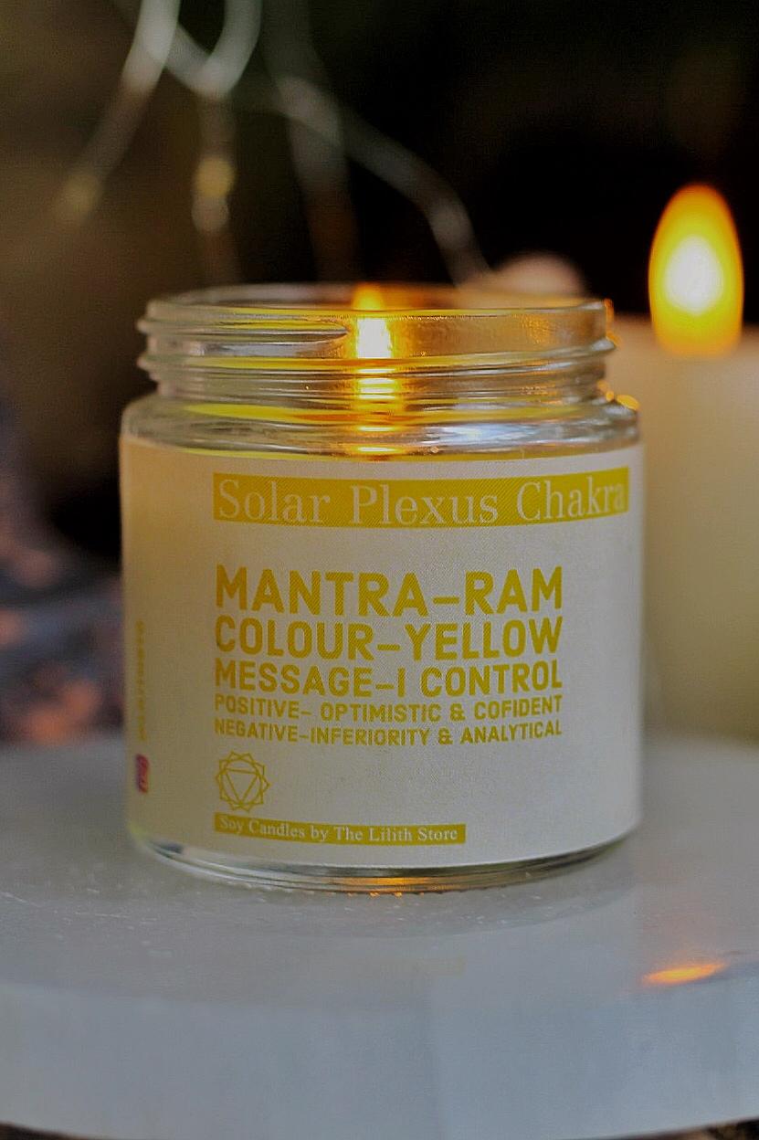 Solar Plexus Chakra Scented Candle With Crystal Tumble - Soy Wax 100 G