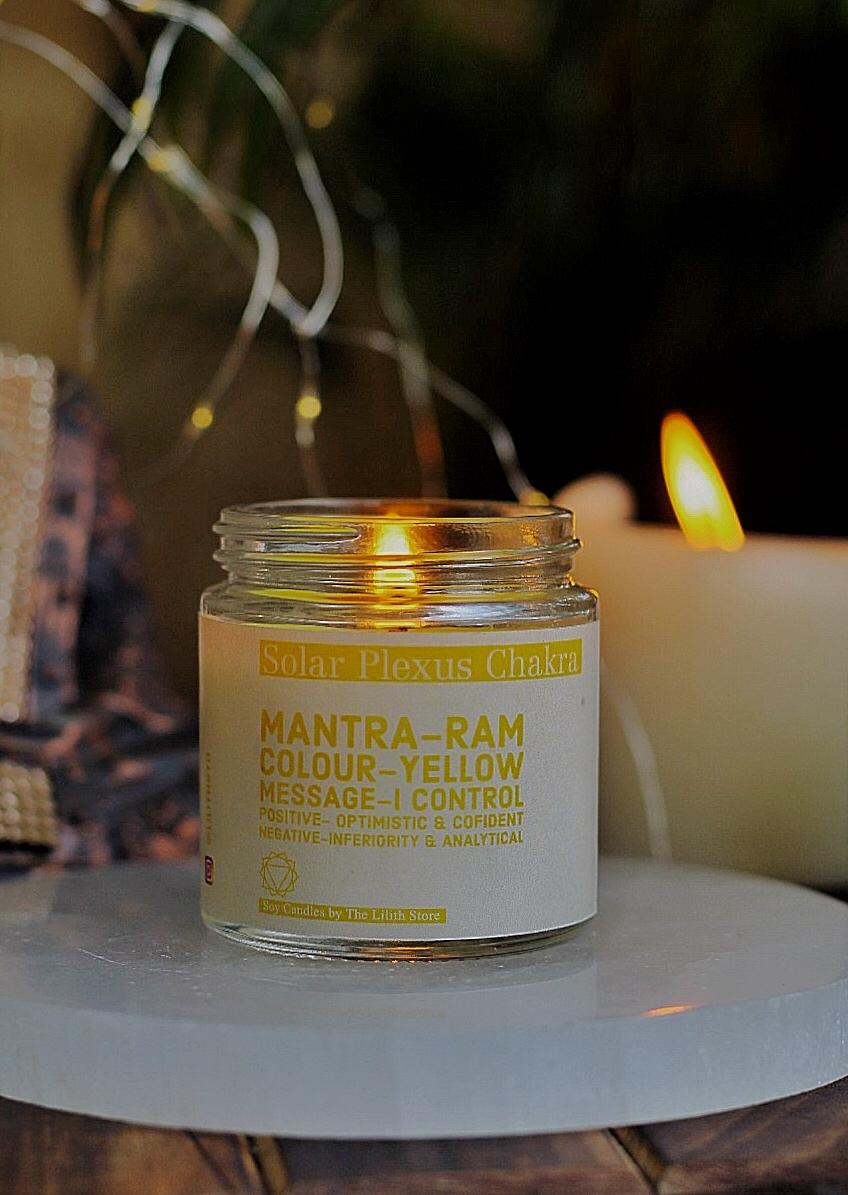 Solar Plexus Chakra Scented Candle With Crystal Tumble - Soy Wax 100 G