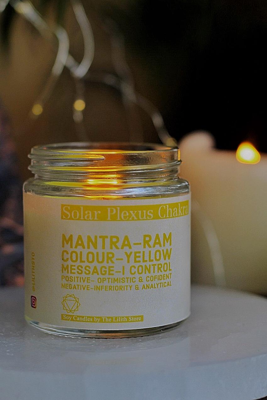 Solar Plexus Chakra Scented Candle With Crystal Tumble - Soy Wax 100 G