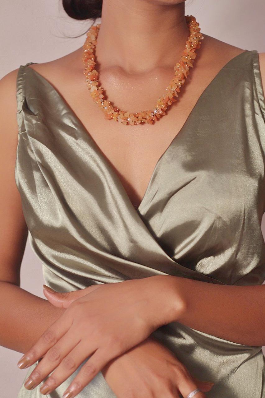Orange Carnelian Chips Necklace | Crystal Jewellery Gift For Her