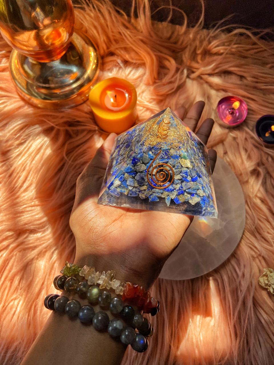Lapis Lazuli Chips Orgonite Pyramid Crystal
