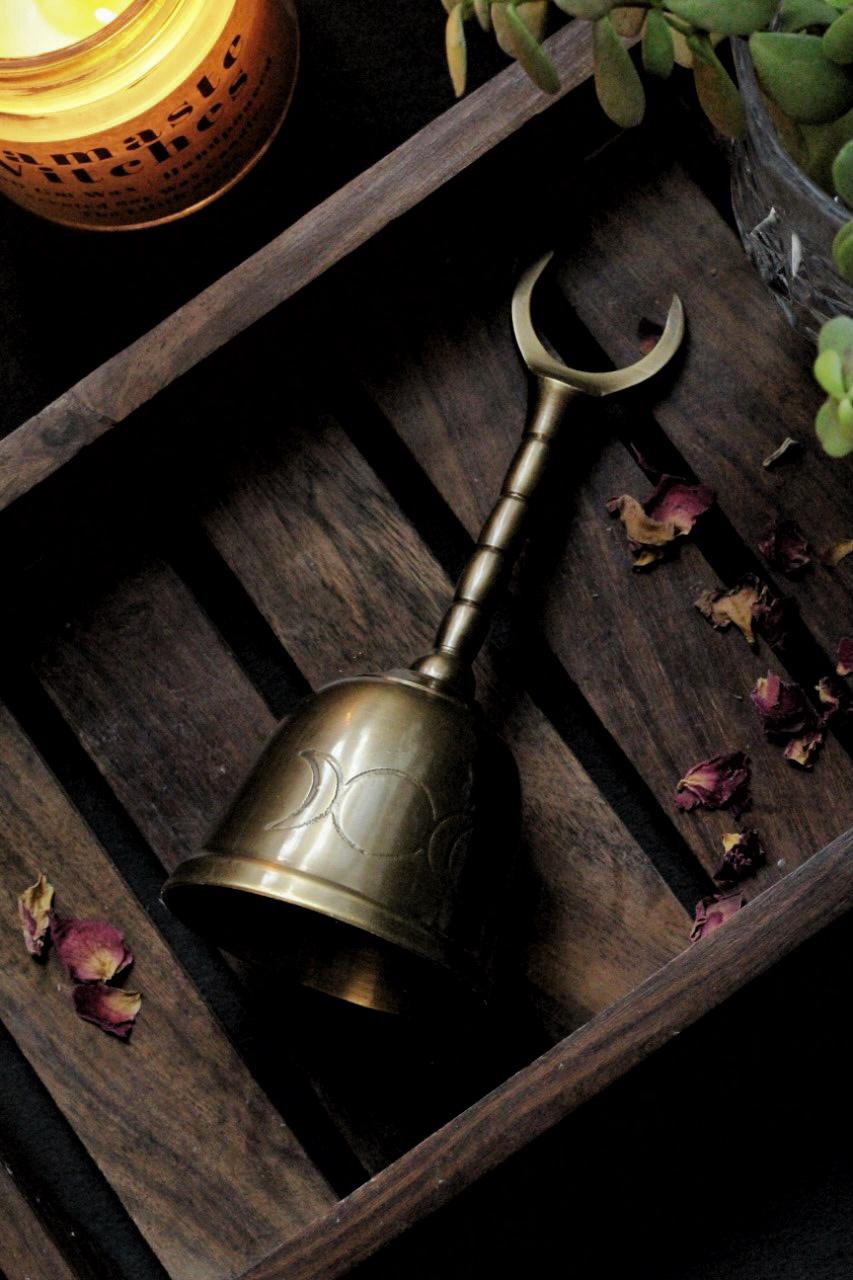 Brass Altar Bell With Triple Moon Symbol Altarware |