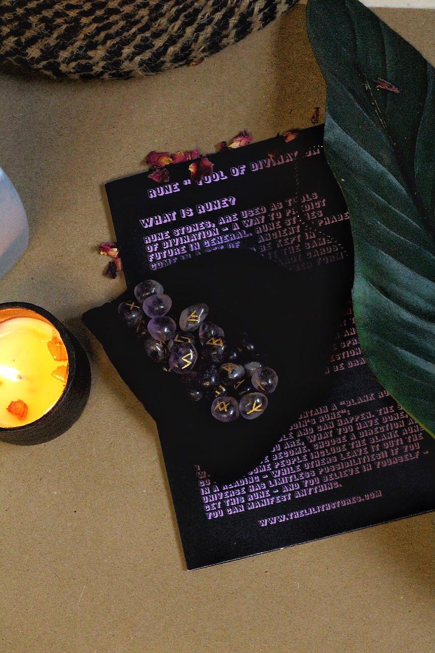 Amethyst Runes Set With Instruction Crystal
