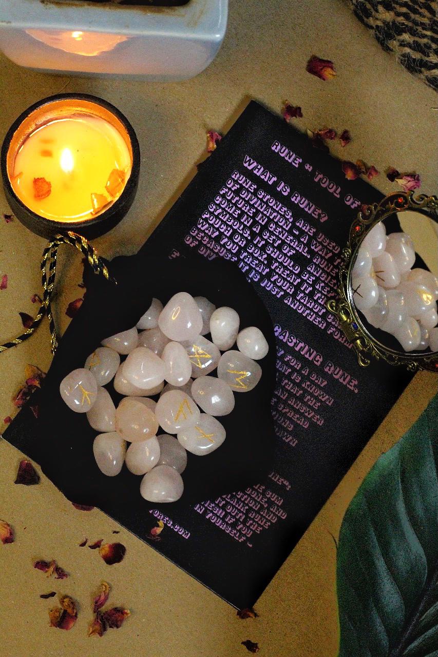Rose Quartz Runes Set With Intructions Crystal