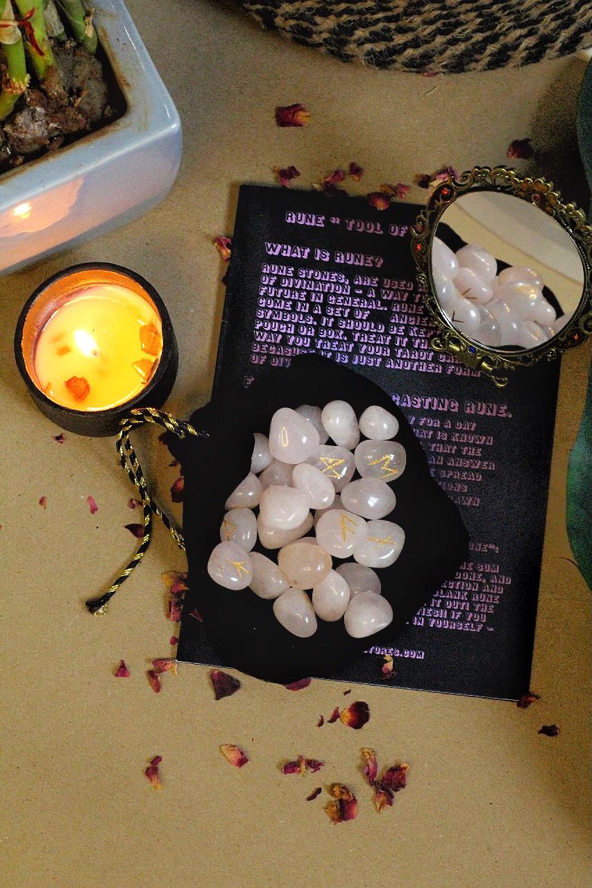 Rose Quartz Runes Set With Intructions Crystal