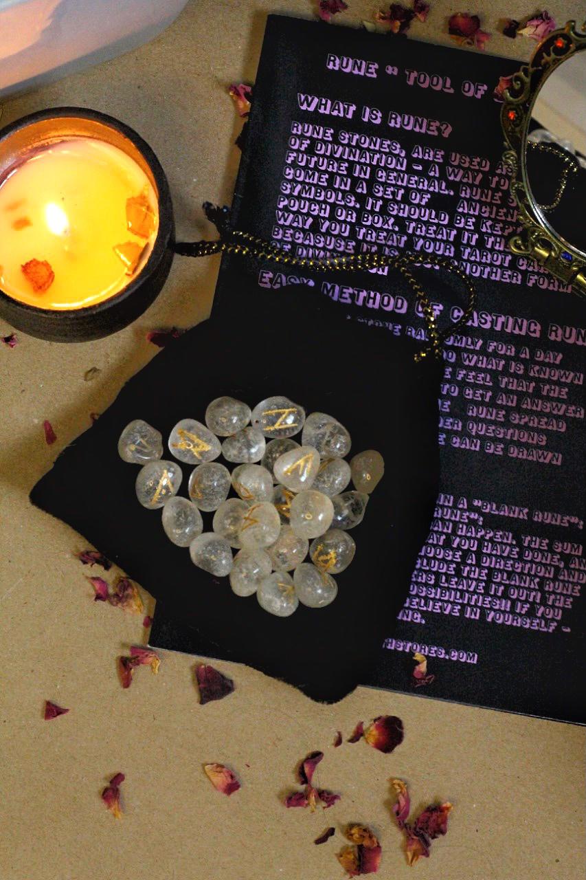Clear Quartz Runes Set With Instruction Crystal