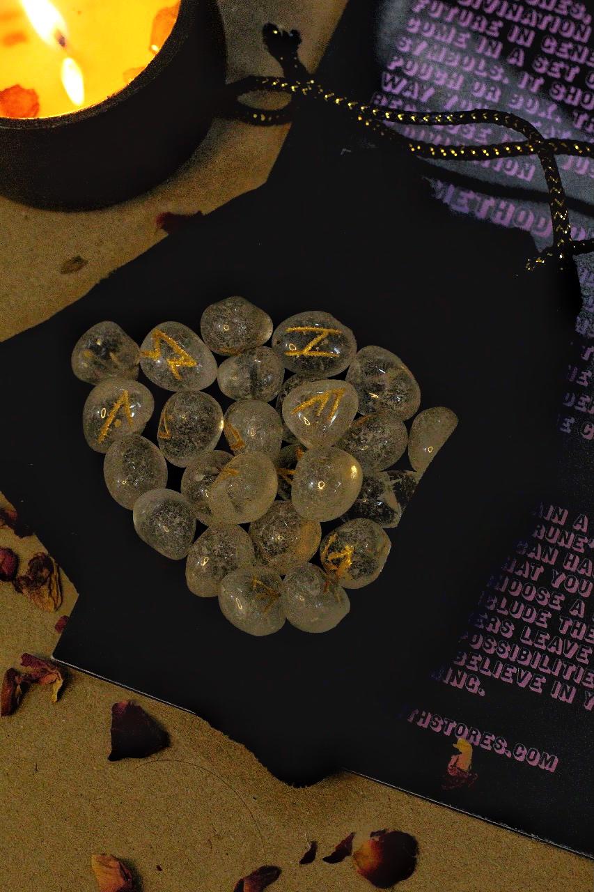 Clear Quartz Runes Set With Instruction Crystal