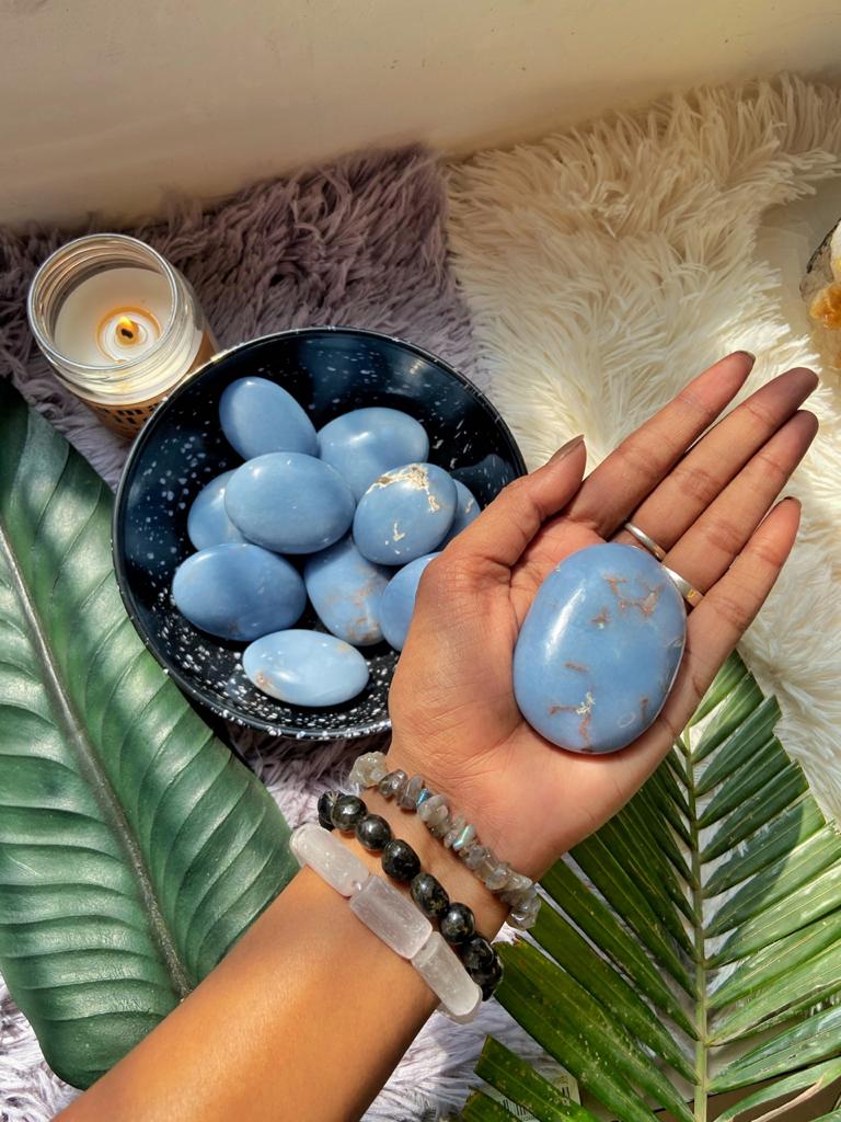 Angelite Palmstone - Stone To Connect With Spirit Guides Crystal