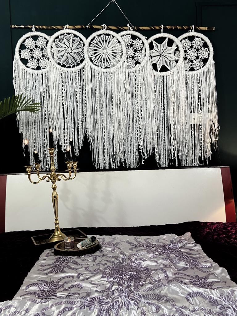 White Dreamcatcher | Giant Fur Thread Dreamcatcher With 6 Individual Rings