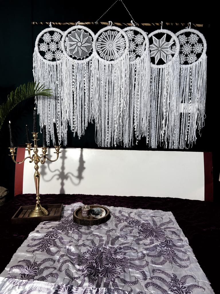 White Dreamcatcher | Giant Fur Thread Dreamcatcher With 6 Individual Rings