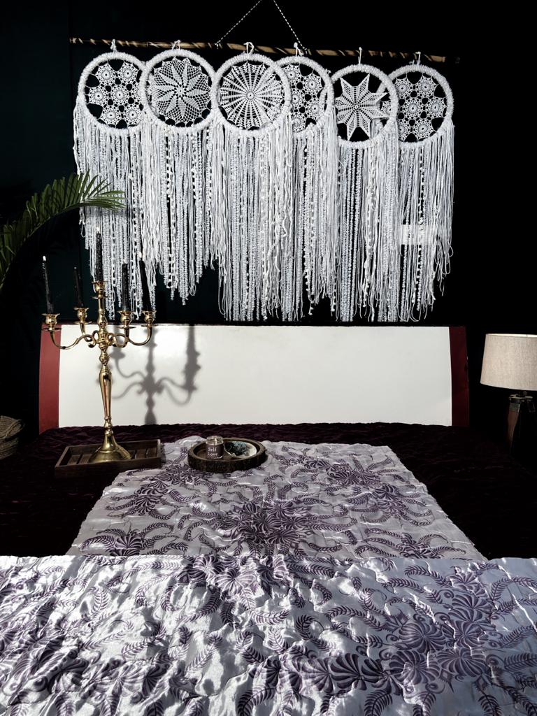 White Dreamcatcher | Giant Fur Thread Dreamcatcher With 6 Individual Rings