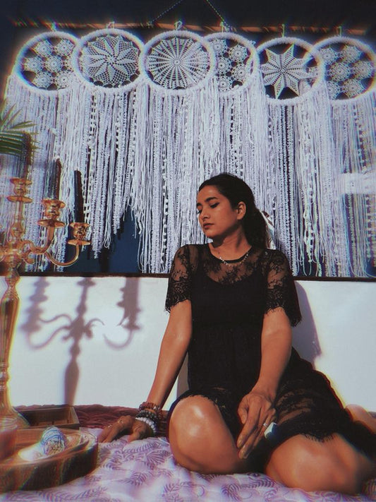 White Dreamcatcher | Giant Fur Thread Dreamcatcher With 6 Individual Rings