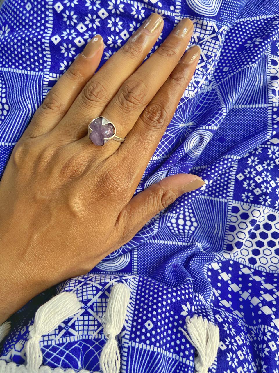 Amethyst Tumble Fine Silver Adjustable Ring Crystal Jewellery