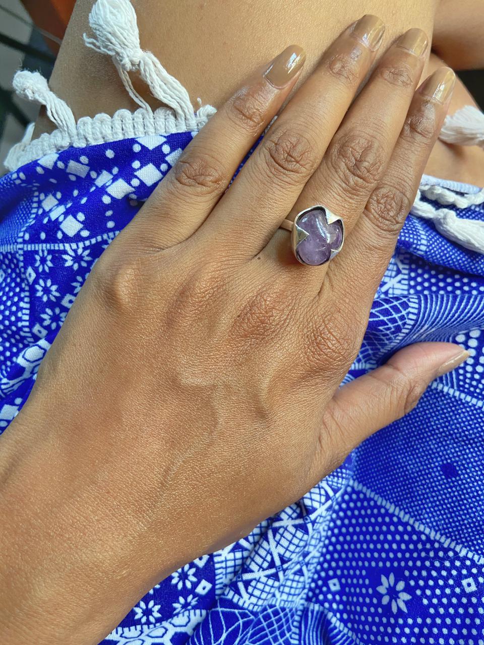 Amethyst Tumble Fine Silver Adjustable Ring Crystal Jewellery